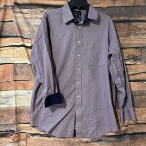Paul Fredrick Men's Dress Shirt 16 X 33 Purple Pinstripe Long Sleeve Button Up